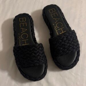 Beach by Matisse Del Mar Platform Braided Raffia Ebony Sz 8M Slip On